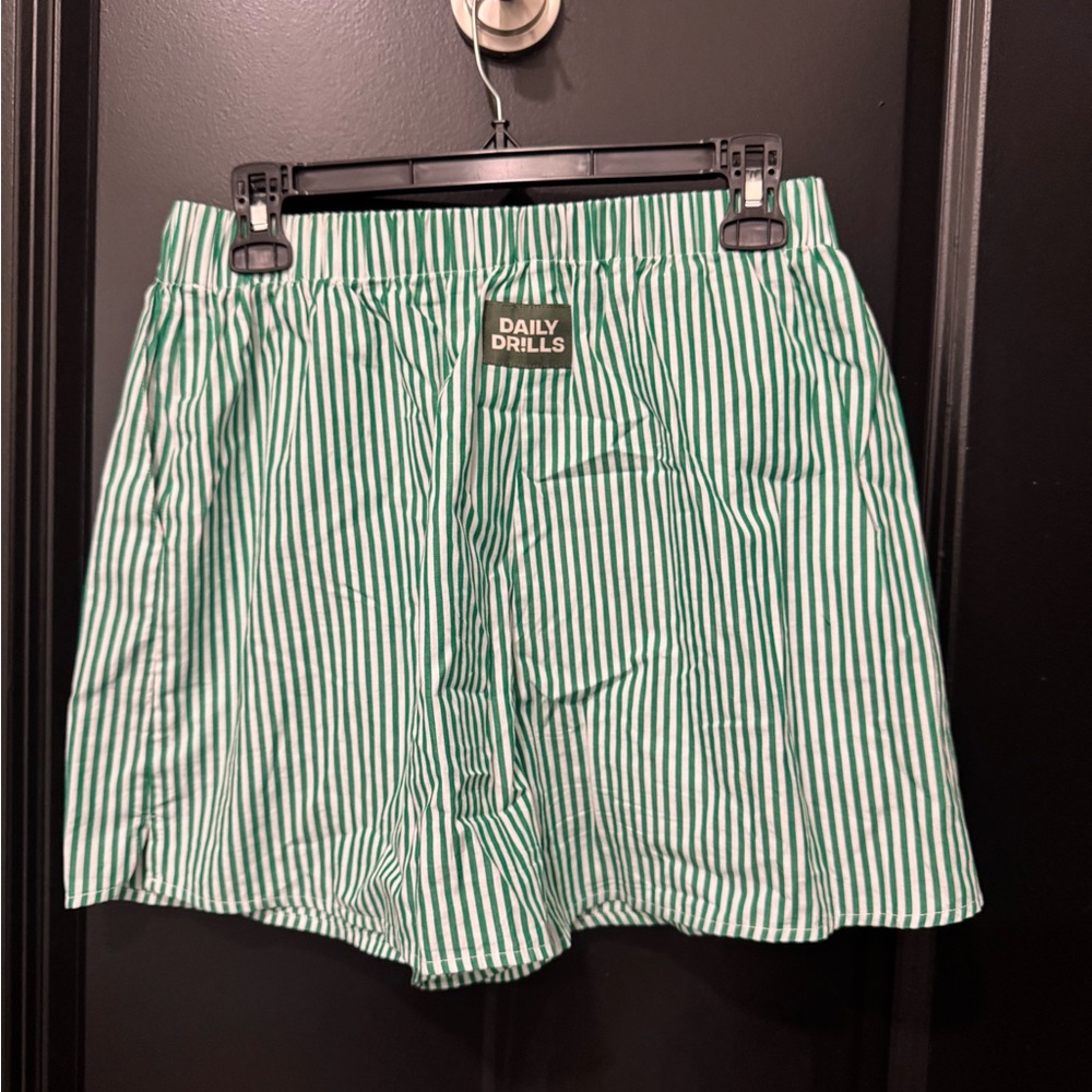 Daily Drills Green and White Striped Women’s Shorts